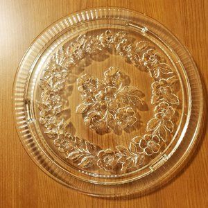 Vintage Glass plate serving tray Etched Floral